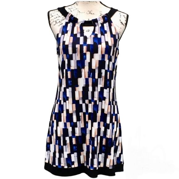 WHBM Summer Spring mosaic geometric mini halter tunic dress size medium - Picture 2 of 14